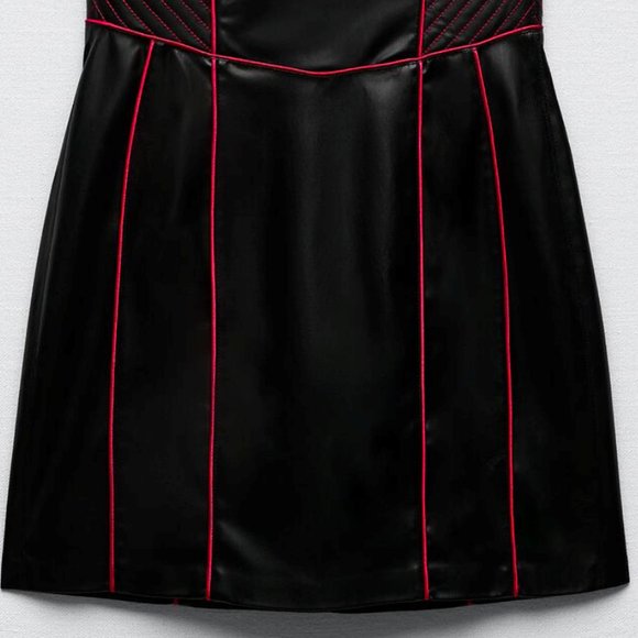 NEW ZARA Faux Leather Strapless Corset Mini Dress- Contrast Stitching- Size L - Picture 11 of 15